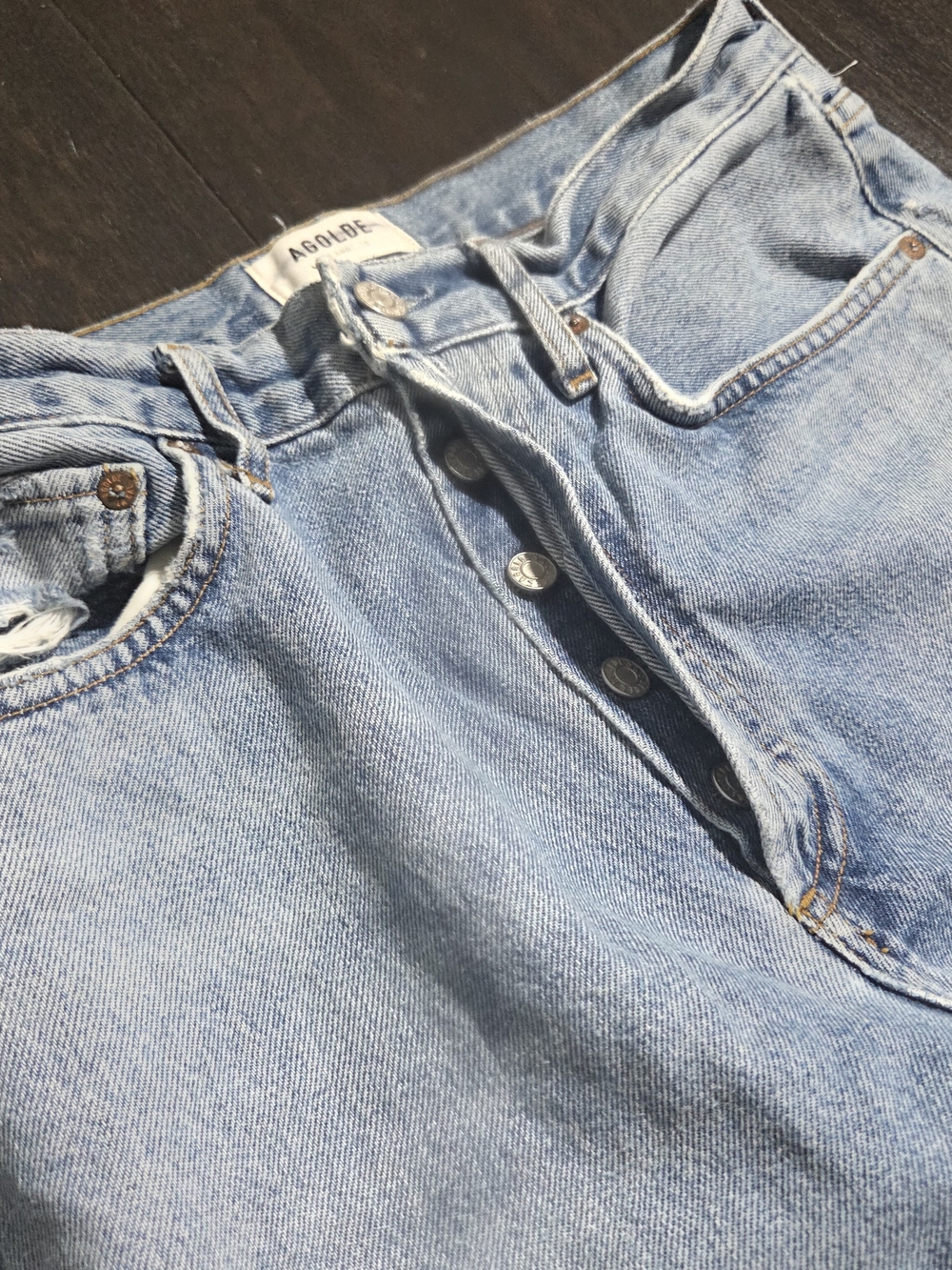Agolde Light Blue Straight Leg Distressed Jeans - Picture 5 of 9